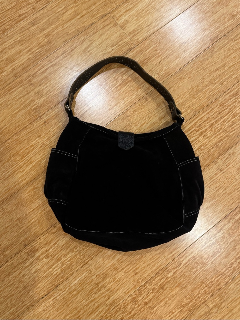 Black suede Tylie Malibu slouchy boho shoulder bag